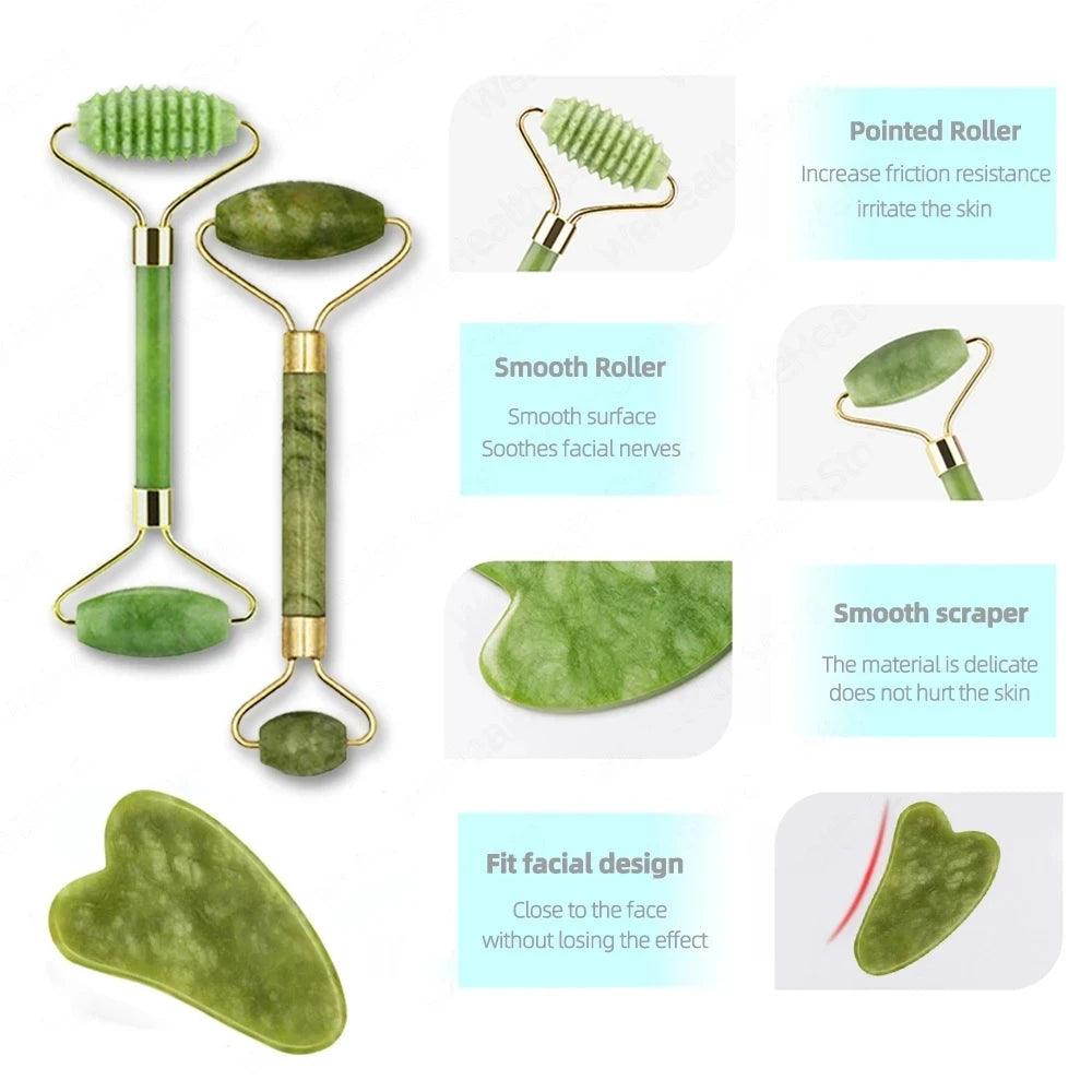 Jade Roller & Gua Sha Set Facial Beauty Tools, Face Roller Skin Massager for Face, Neck and Eye - Ishopbeauty