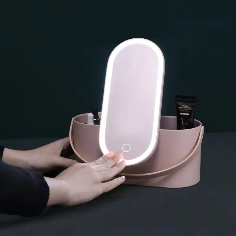ishopbeauty Foldable LED Makeup Organizer Box. Compact and illuminated cosmetic storage for travel or vanity